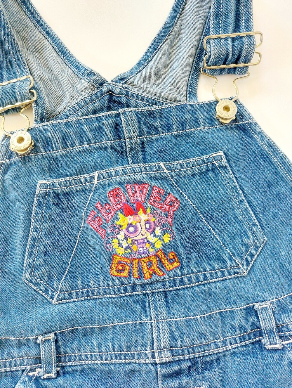 Y2k Power Puff Girls Shorts Overalls 6/6X Denim Flowergirl Cartoon Network‎